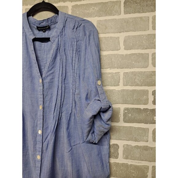 Club Z Collection Womens Blue Pleated‎ Wide Roll Tab Sleeve Button Tunic Size 1X - Picture 7 of 14